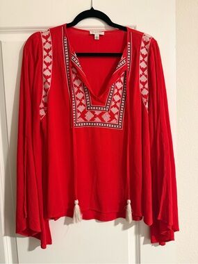 Stellah Red Embroidered Boho Top